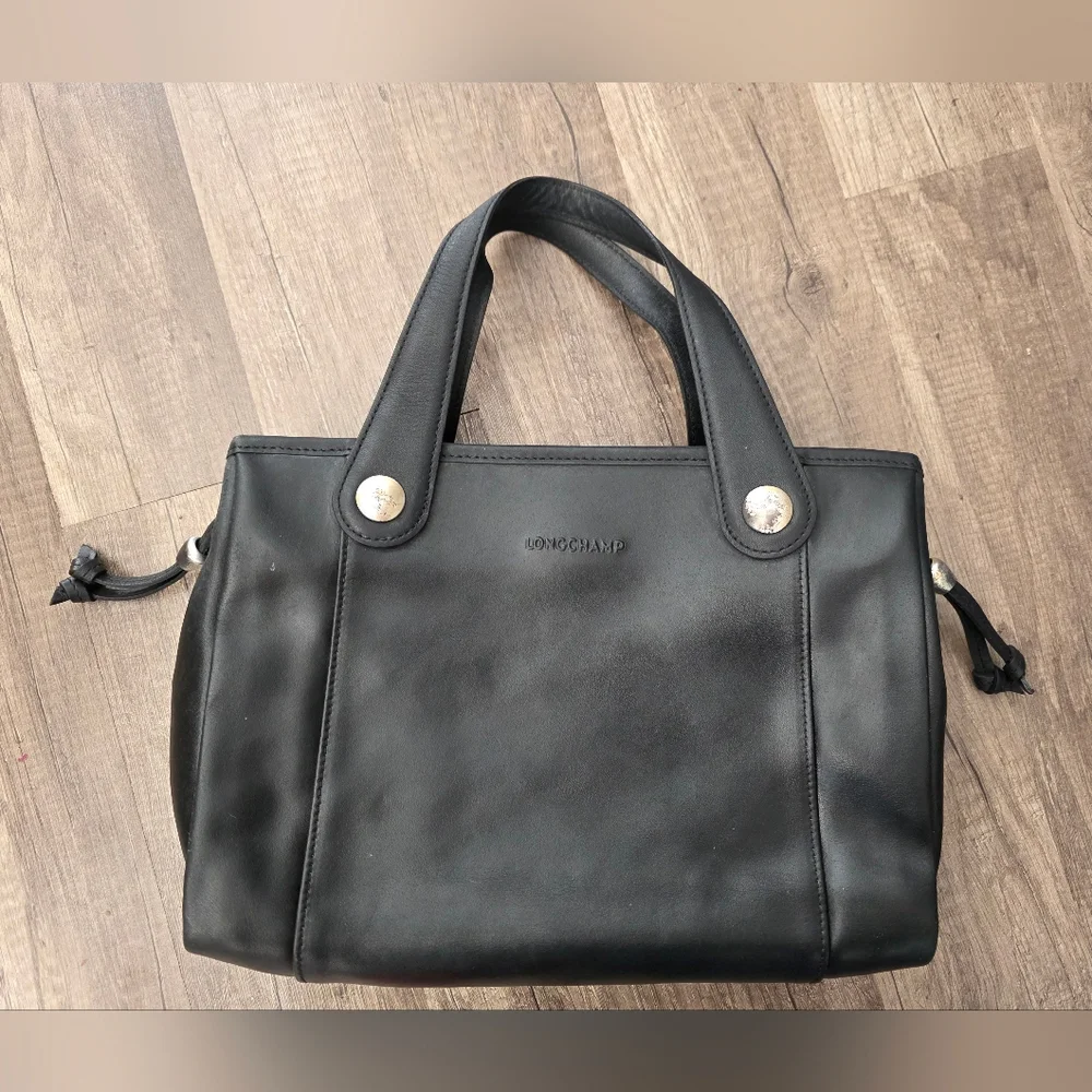 Longchamp Black Leather Handbag Tote Satchel Y2K Business Designer Bag Witchy